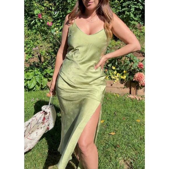 Pistachio Green Slip Dress / lime print / bias - Picture 6 of 8